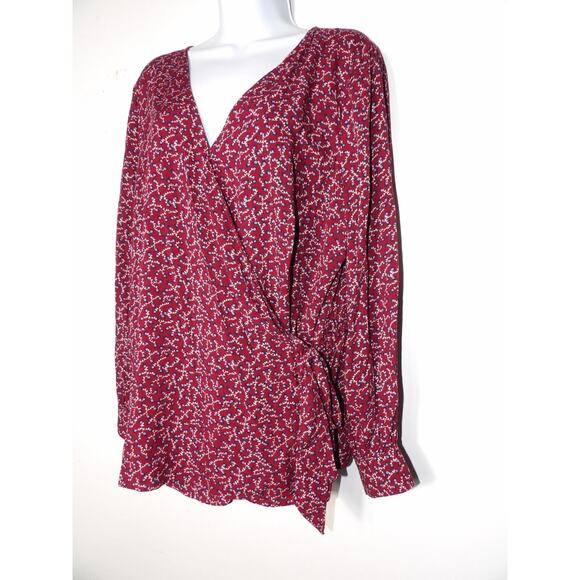 Talbots Plus X 0X Wrap Top Floral Burgundy Cottage Core Prairie Blouse New - Picture 2 of 16